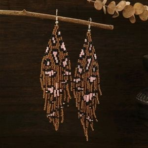 Leopard Pattern Beaded Tassel Earrings